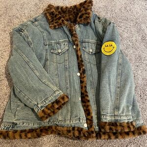 Dressed in LALA Blue Jean Jacket with Leopard Trim